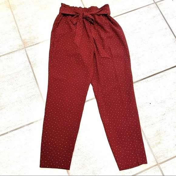 EXPRESS High Waisted Polka Dot Ruffle Sash Tie Ankle Pant womens size S - Picture 2 of 11
